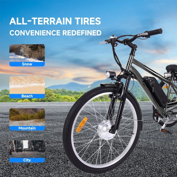26 Inch Adult 3 Wheel Electric Tricycle with Basket, Fat Tires, 7 Speeds, 350W Powerful Motor, 36V 10Ah Removable Battery Dark Gray