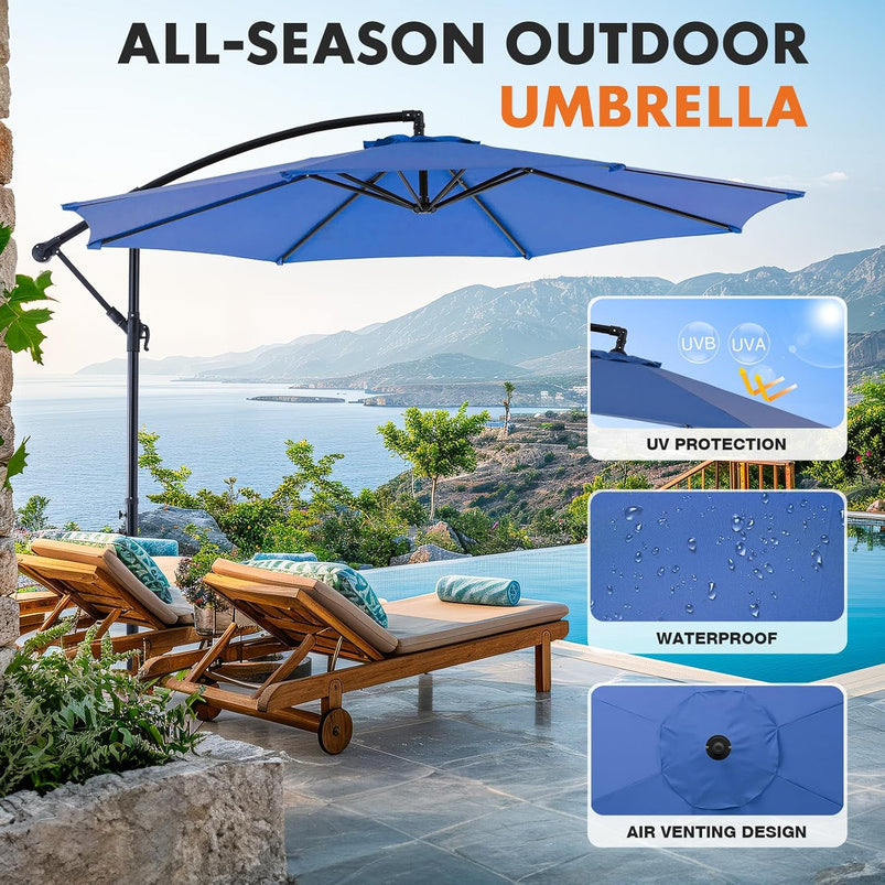 9.8FT Offset Patio Umbrella Hanging Cantilever Umbrella Outdoor Sun Shade with Easy Tilt Adjustment, 8 Ribs, UV Protection for Backyard, Lawn