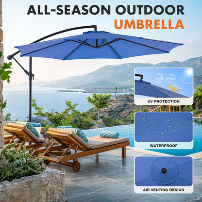 9.8FT Offset Patio Umbrella Hanging Cantilever Umbrella Outdoor Sun Shade with Easy Tilt Adjustment, 8 Ribs, UV Protection for Backyard, Lawn