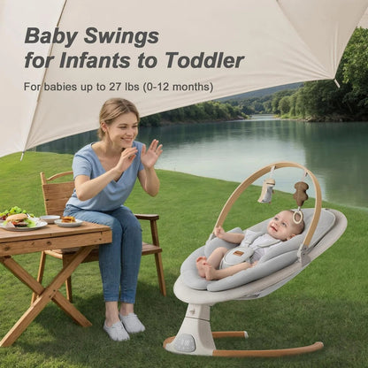 Baby Swings for Infants, Monamii Baby Swing, Bluetooth Infant Swing with Music Speaker, 5 Speeds and Remote Control, Indoor and Outdoor Use