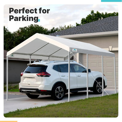 Advance Outdoor 10x20 Ft Heavy Duty Carport Portable Car Canopy Garage Party Tent Boat Shelter, Adjustable Height from 9.5 Ft to 11 Ft, Beige