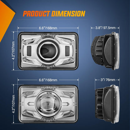 4x6 "LED Headlights 60W Dot Approved Hi/Lo Sealed Beam Rectangular Headlights Replacement H4651 H4652 H4656 H4666 H6545 Compatible Kenworth Peter