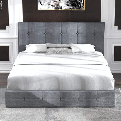 Allewie Upholstered Queen Size Platform Bed Frame with 4 Storage Drawers and Headboard, Square Stitched Button Tufted