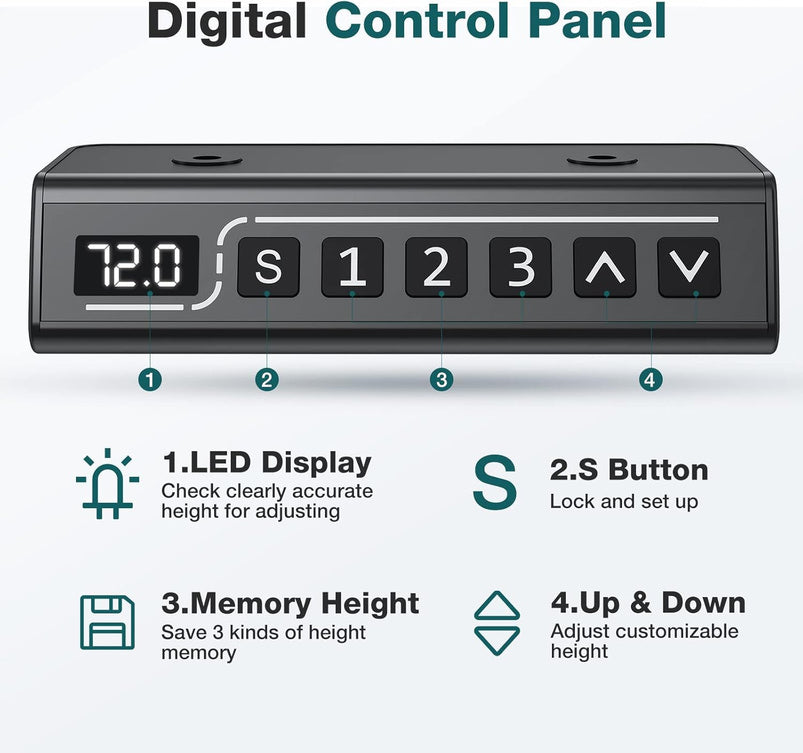 Electric Standing Desk 48 x 24 Inch Adjustable Height Electric with 3 Memory Controller