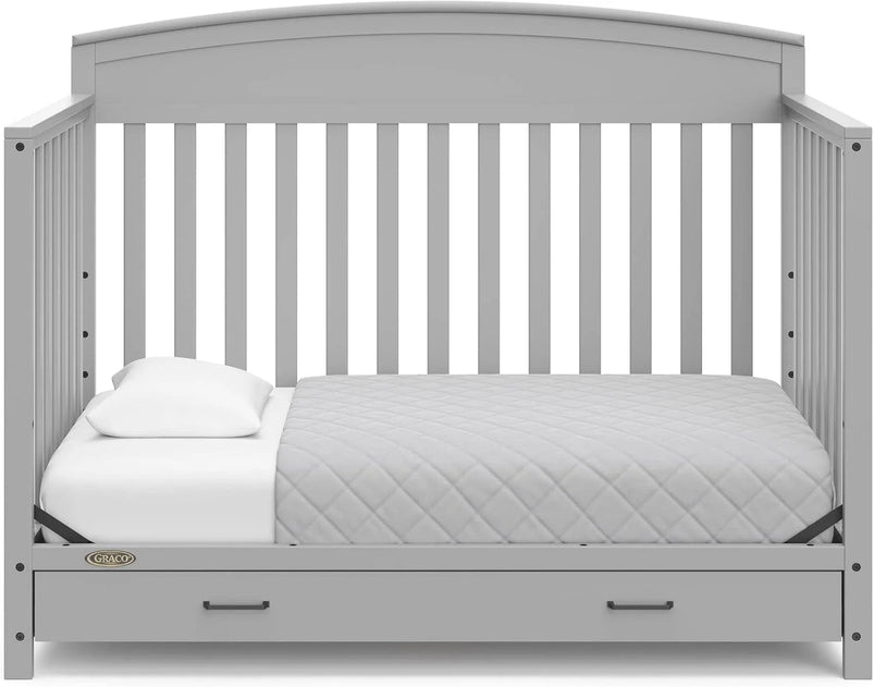 5-in-1 Convertible Baby Bed with Drawers, White, Green Guardian Gold Certification, Built-in Baby Bed Storage Drawer, Convertible to Toddler Bed