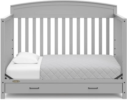 5-in-1 Convertible Baby Bed with Drawers, White, Green Guardian Gold Certification, Built-in Baby Bed Storage Drawer, Convertible to Toddler Bed
