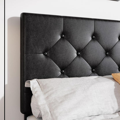 Allewie Upholstered Queen Size Platform Bed Frame with 4 Storage Drawers and Headboard, Square Stitched Button Tufted