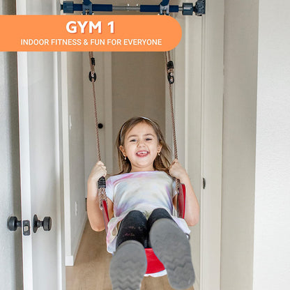 6 Piece Indoor Doorway Gym Set for Kids, Indoor Swing for Kids Includes Kids Swing Chair, Rings, Hanging Trapeze, Ladder, Swinging Rope and Pullup Bar