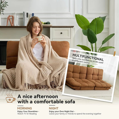 Amazon Basics Brown Loveseat, Convertible Couch Memory Foam Futon Sofa Bed Modern Sleeper Sofa for Small Compact Living Room, Office, Apartment