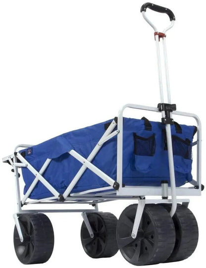 All Terrain Beach Wagon with Side Table, Heavy Duty Collapsible Folding Cart with Large Wheels for Beach Day, Picnic, Camping, Outdoor Activities