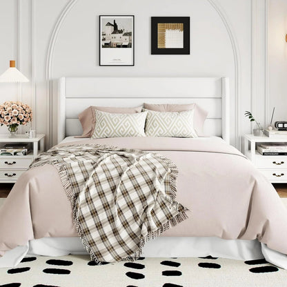 Allewie Queen Size Lift up Storage Bed, Modern Wingback Headboard, Hydraulic Support, Light Beige