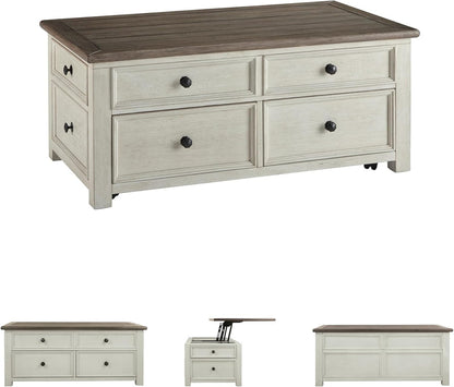 Ashley Bolanburg Lift Top Coffee Table with Drawers, Antique Cream and Brown