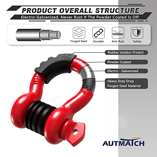 Autmatch D Ring Shackle 3/4" Shackles 2 Pack 41, 887Ibs Break Strength with 7/8" Screw Pin