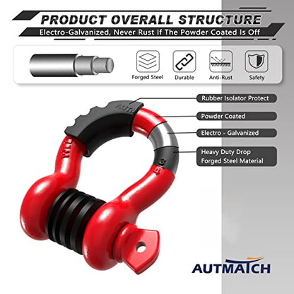Autmatch D Ring Shackle 3/4" Shackles 2 Pack 41, 887Ibs Break Strength with 7/8" Screw Pin