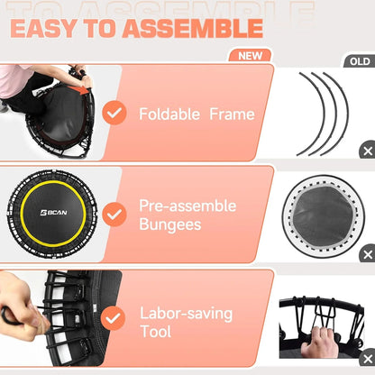 Bcan 450/550 Lbs Foldable Mini Trampoline, 40"/48" Fitness Trampoline with Bungees, U Shape Adjustable Foam Handle