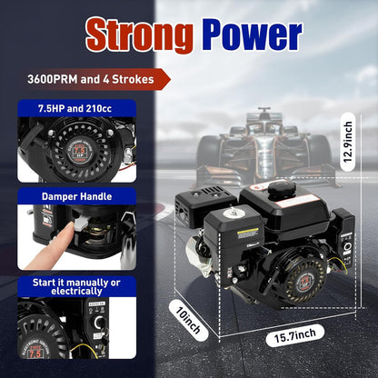 7.5HP 212CC 4-Stroke OHV Gasoline Engine with Electric Start for Go-Karts, Compressors, Generators, Durable and Fuel Efficient