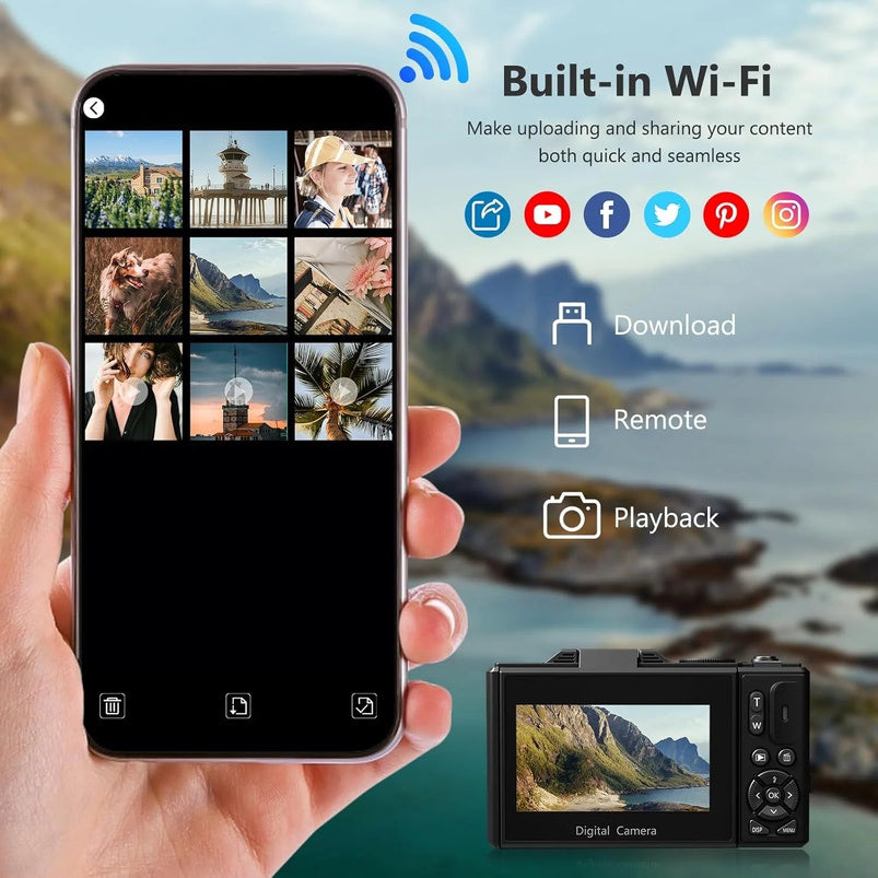 4K Digital Camera for Photography, 64MP Vlogging Camera for Youtube with 3" 180 Degree Flip Screen
