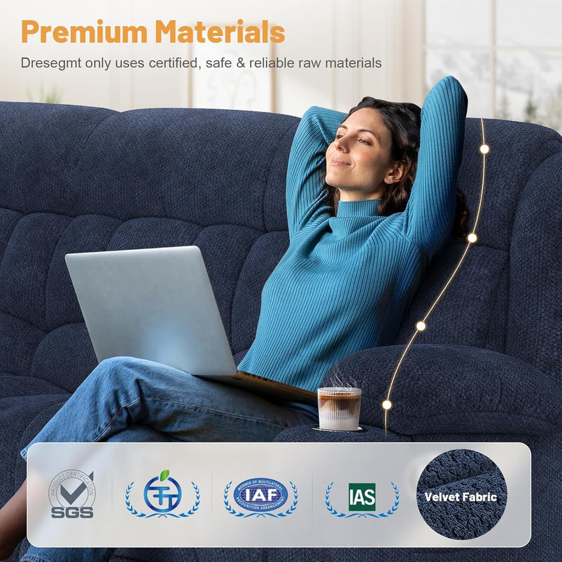 3 Seat Reclining Sofa with Storage Drawer USB Ports and Cup Holders Manual Couch