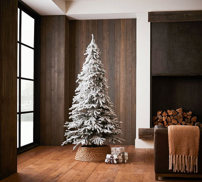 Balsam Hill Tree Classics Flocked Snow Pine Christmas Tree with LED Lights, 6 Ft or 7.5 Ft, Hinged Branches, PVC/Pve
