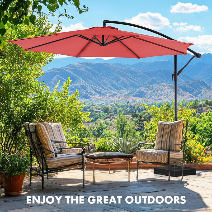 9.8FT Offset Patio Umbrella Hanging Cantilever Umbrella Outdoor Sun Shade with Easy Tilt Adjustment, 8 Ribs, UV Protection for Backyard, Lawn