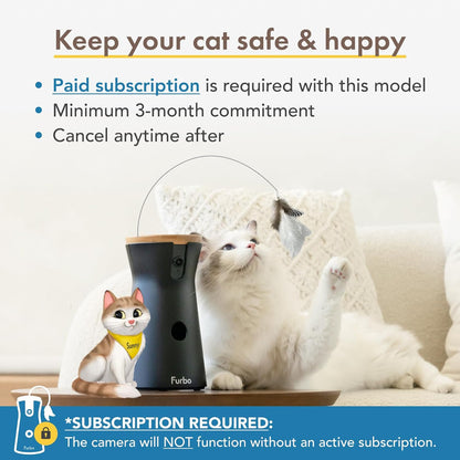 360 Degree Cat Camera, See Your Cat from Anywhere, Rotating 360 Degree Cat Tracking, Treat Toss, Color HD Night Vision, 2-Way Audio