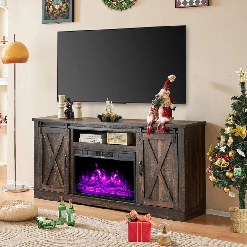 Amerlife Fireplace TV Stand with Sliding Barn Door for Tvs up to 73"