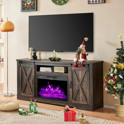 Amerlife Fireplace TV Stand with Sliding Barn Door for Tvs up to 73"