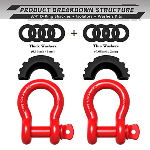 Autmatch D Ring Shackle 3/4" Shackles 2 Pack 41, 887Ibs Break Strength with 7/8" Screw Pin
