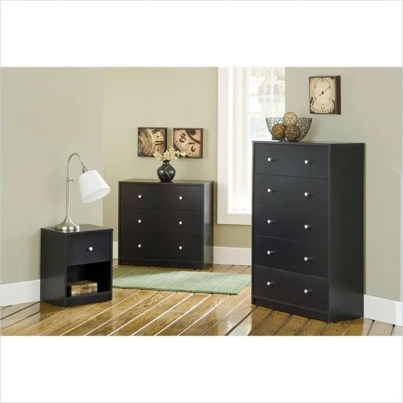 3-Pc Scandinavian Design Engineered Wood Bedroom Furniture Set with 3-Drawer Chest and 6-Drawer Double Dresser and 1-Drawer Nightstand