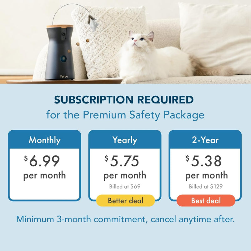 360 Degree Cat Camera, See Your Cat from Anywhere, Rotating 360 Degree Cat Tracking, Treat Toss, Color HD Night Vision, 2-Way Audio