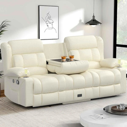 3 Seat Reclining Sofa with Storage Drawer USB Ports and Cup Holders Manual Couch