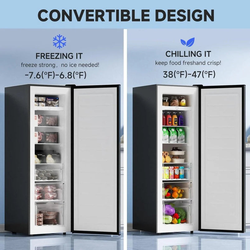Bangson Upright Freezer, 7.0 Cu. Ft. Stand up Freezer, Convertible Upright Freezer/Refrigerator, Single Door for Kitchen, Garage, Office, Apartment