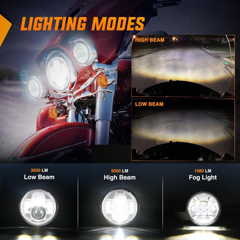 7 "motorcycle LED Headlights 4.5" Fog Light Assist Dot Kit Compatible with Harley-Davidson Elektra Street Glide Fat Boy Road King Heritage Softtail