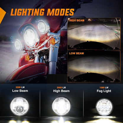 7 "motorcycle LED Headlights 4.5" Fog Light Assist Dot Kit Compatible with Harley-Davidson Elektra Street Glide Fat Boy Road King Heritage Softtail