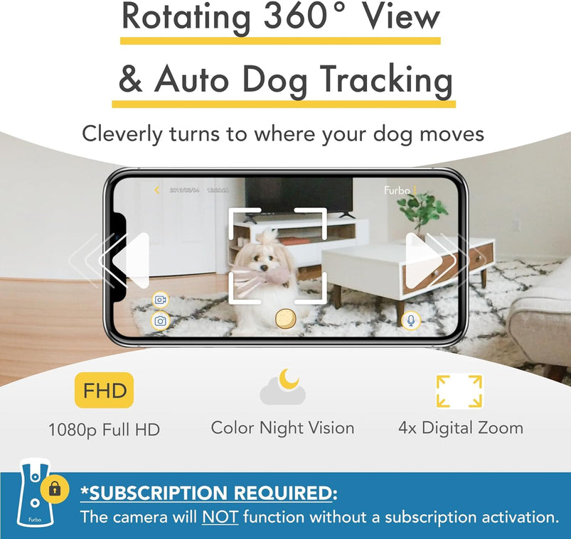 360 Degree Cat Camera, See Your Cat from Anywhere, Rotating 360 Degree Cat Tracking, Treat Toss, Color HD Night Vision, 2-Way Audio