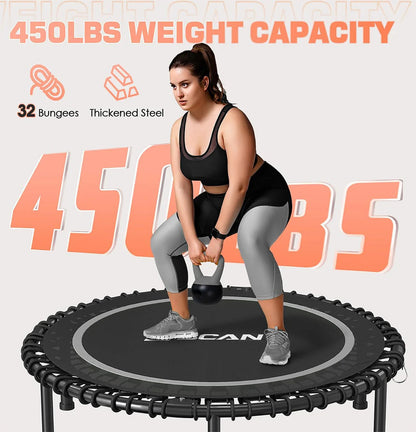Bcan 450/550 Lbs Foldable Mini Trampoline, 40"/48" Fitness Trampoline with Bungees, U Shape Adjustable Foam Handle
