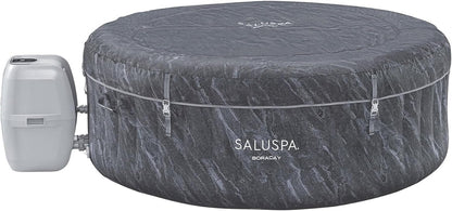 Bestway Saluspa Fiji Airjet Large Round 2 to 4 Person Inflatable Hot Tub Portable Outdoor Spa with 120 Airjets and Energysense Cover, Grey