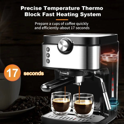 Steam Espresso Machine, Latte and Cappuccino Maker with Milk Frother, 20 Bar Italian Pump, Automatic Setting of Coffee Volume, 900ml Water Tank