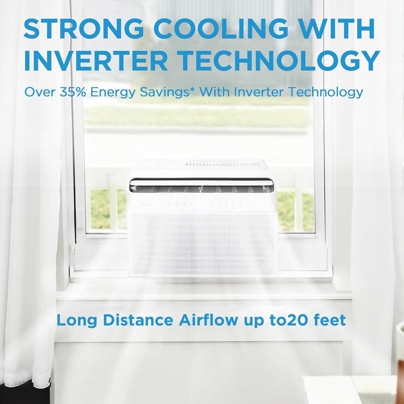 8, 000 BTU U-Shaped Smart Inverter Air Conditioner, Cools up to 350 Sq. Ft., Ultra Quiet with Open Window Flexibility, Compatible with Alexa