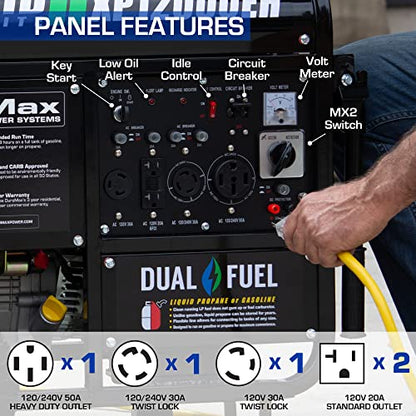 XP12000EH Dual Fuel Generator, 12, 000W Gas/Propane, 457cc 4-Stroke Engine, EPA/Carb Compliant
