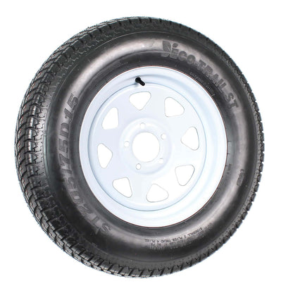 2-Pack Trailer Tire on Rim ST205/75D15 205/75 D 15 In. Lrc 5 Hole White Spoke