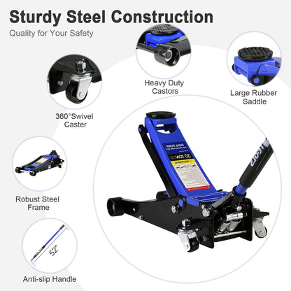 3 Ton Floor Jack, Hydraulic Low Profile Car Jack, Heavy Duty Steel Hydraulic Jack Floor Jack with Dual Piston Quick Lift Pump