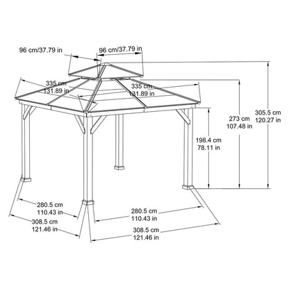 10 Ft. x 10 Ft. Cedar Framed Gazebo with Steel 2-Tier Hip Roof Hardtop