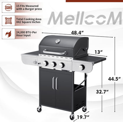 Upgraded 4 Burner BBQ Propane Gas Grill with Cast Iron Grates and Side Stove, 44, 000 BTU Stainless Steel Burner Barbecue Grill for Patio, Camping