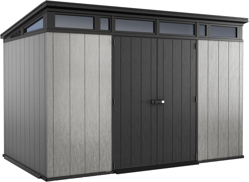 Keter Artisan 11x7 Modern Resin Outdoor Storage Shed Kit-Perfect to Store Patio Furniture, Garden Tools Bike Accessories, Beach Chairs and Lawn Mower