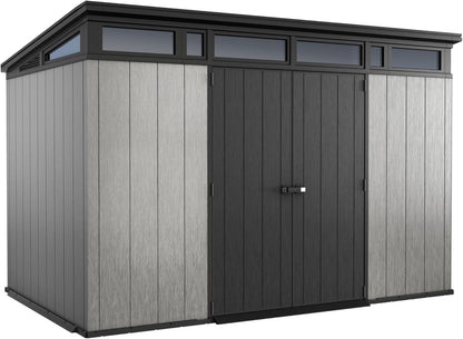 Keter Artisan 11x7 Modern Resin Outdoor Storage Shed Kit-Perfect to Store Patio Furniture, Garden Tools Bike Accessories, Beach Chairs and Lawn Mower