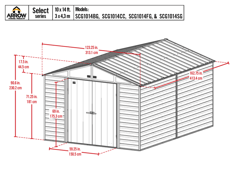Arrow Select Steel Storage Shed, 10x14, Blue Grey