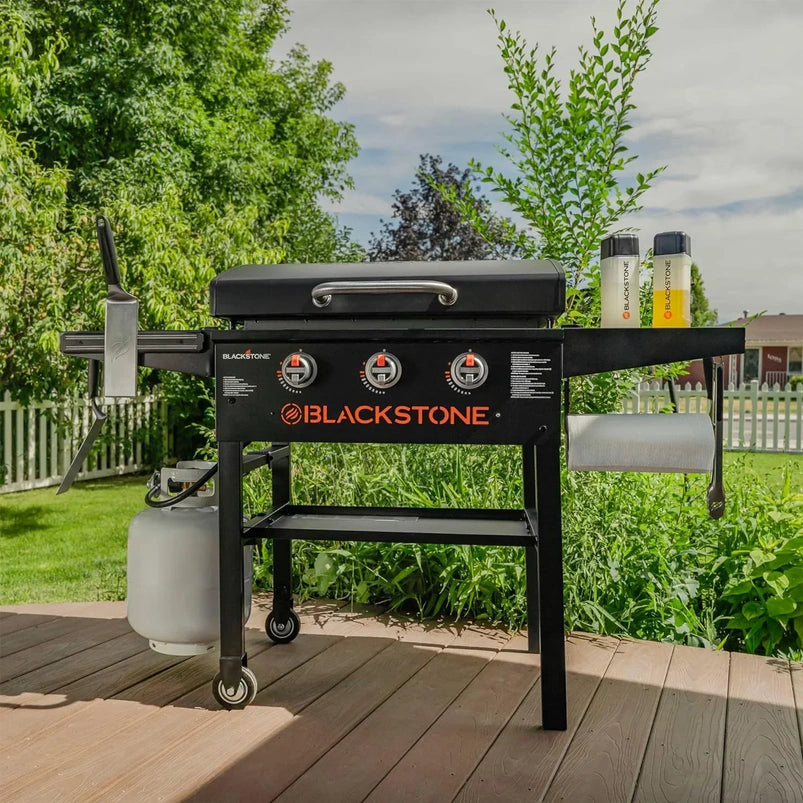 28 Inch Blackstone Griddle 2080 with Hood XL Griddle Original 3-Burner Outdoor Flat Top Grill, with Blackstone Griddle Accessories, Seasoning