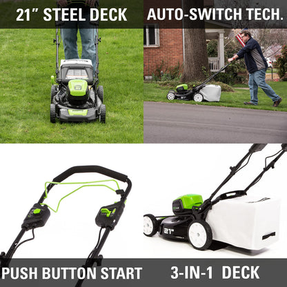 80V Cordless 21 in Self-Propelled Brushless Lawn Mower, Greenworks