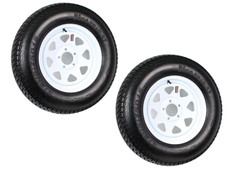 2-Pack Trailer Tire on Rim ST205/75D15 205/75 D 15 In. Lrc 5 Hole White Spoke